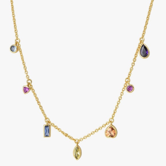 NEW 14K Gold Plated Cubic Zirconia Multi-Stone Charm Necklace - Picture 3 of 6